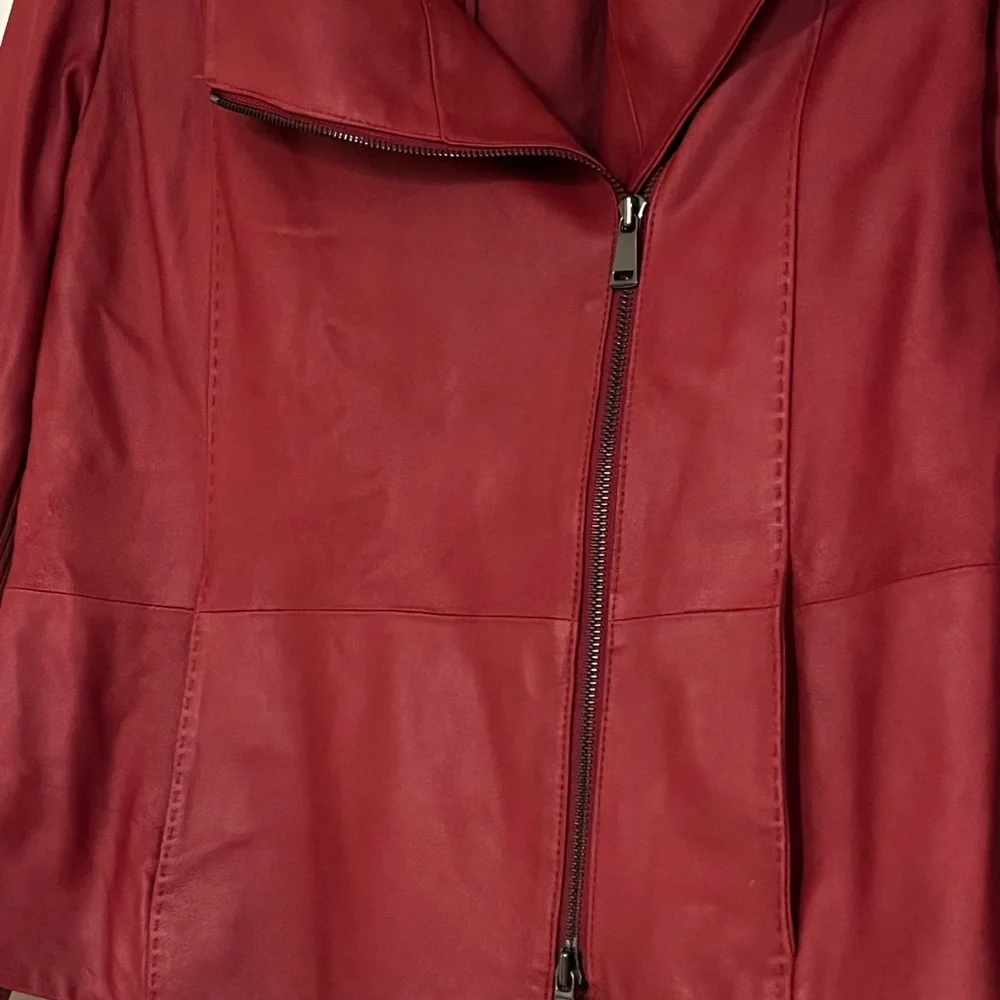 NWOT 🔥Vince Leather Moto Jacket Red X LARGE Womens Zip Up Layered - Picture 4 of 10